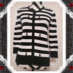 Ann Taylor Black&White Striped Jewelry Cardigan